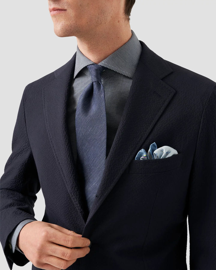 Dark Blue Micro Check King Knit Slim Fit Shirt - ETON