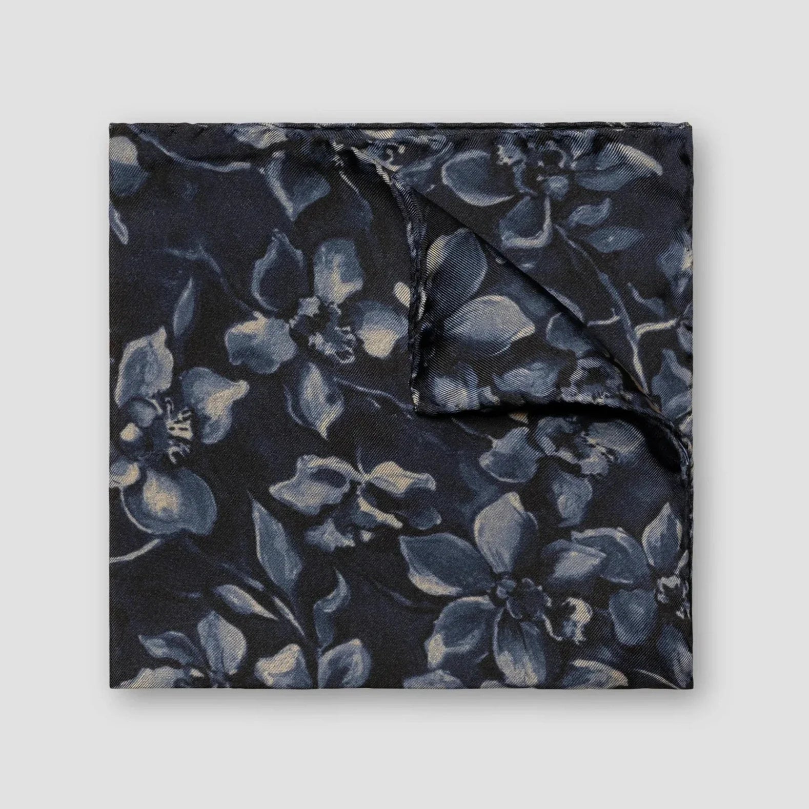 Dark Gray Floral Silk Pocket Square - ETON