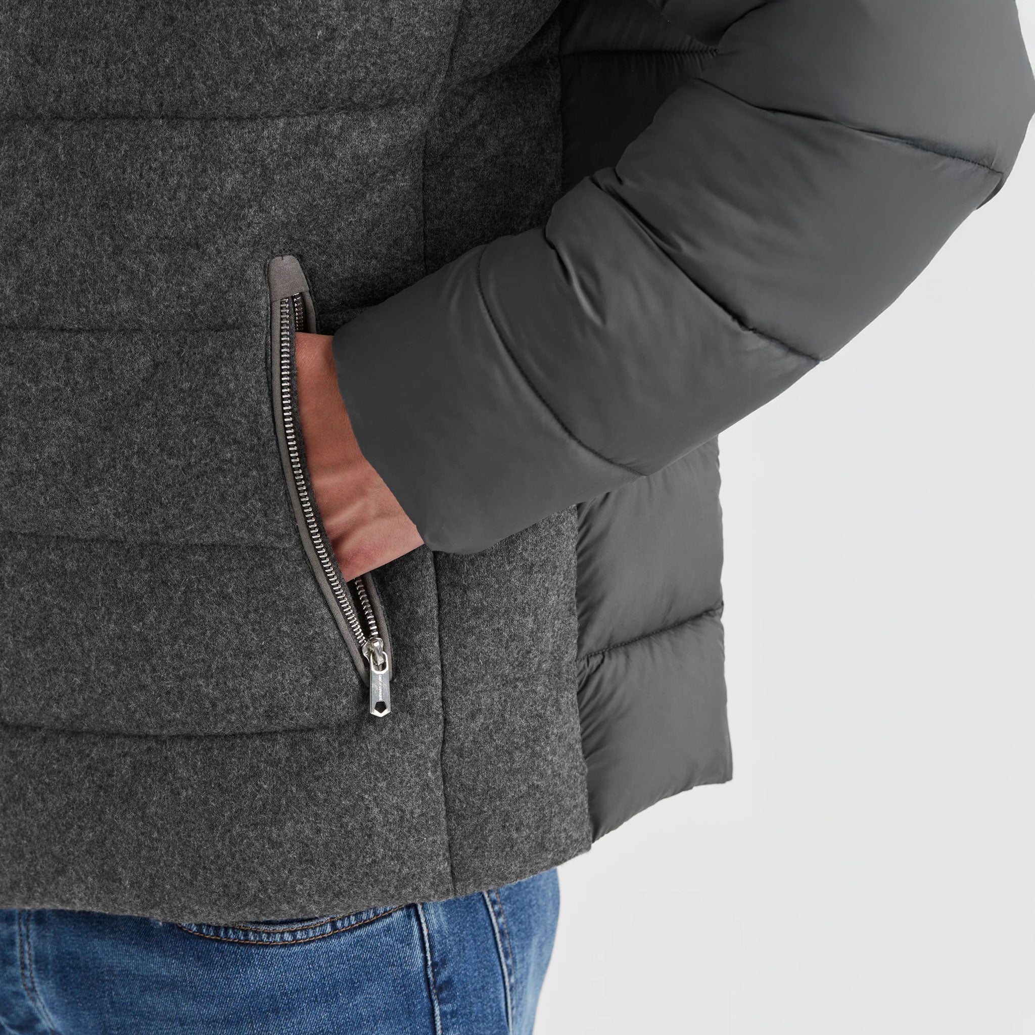 Gray Wool Hybrid Quilted Winter Coat - Milestone