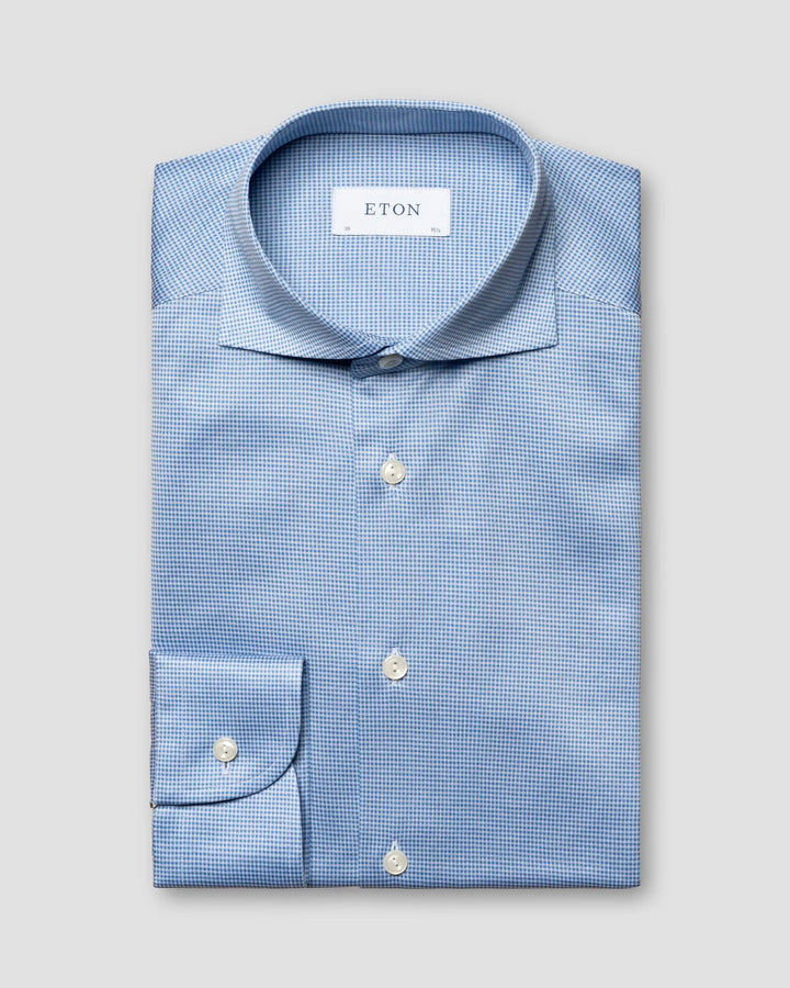 Light Blue Micro Check King Knit Slim Fit Shirt - ETON
