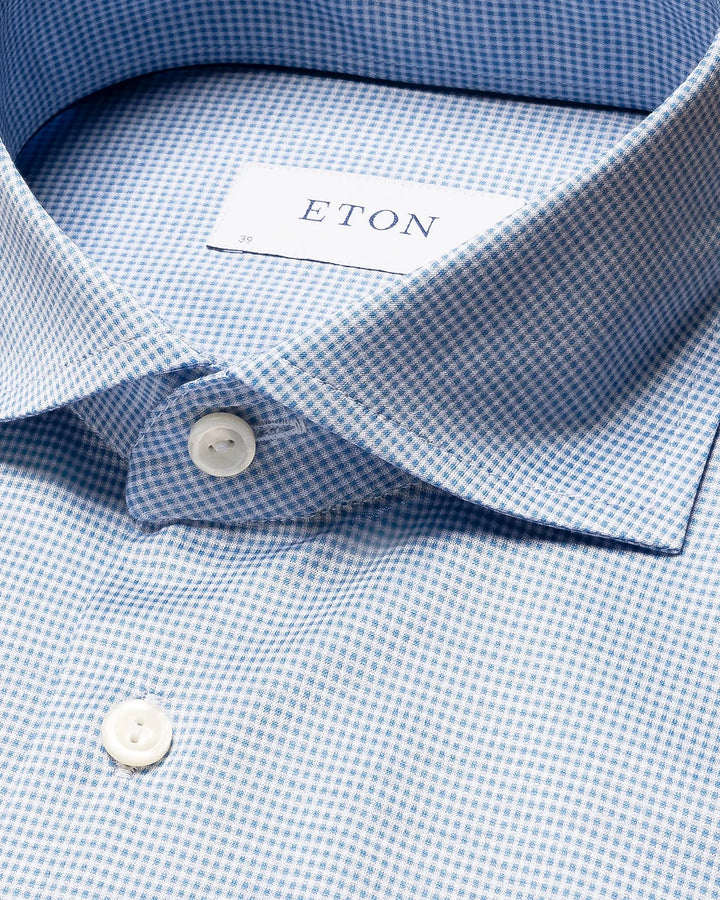 Light Blue Micro Check King Knit Slim Fit Shirt - ETON