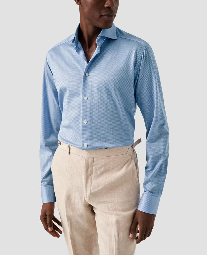 Light Blue Micro Check King Knit Slim Fit Shirt - ETON