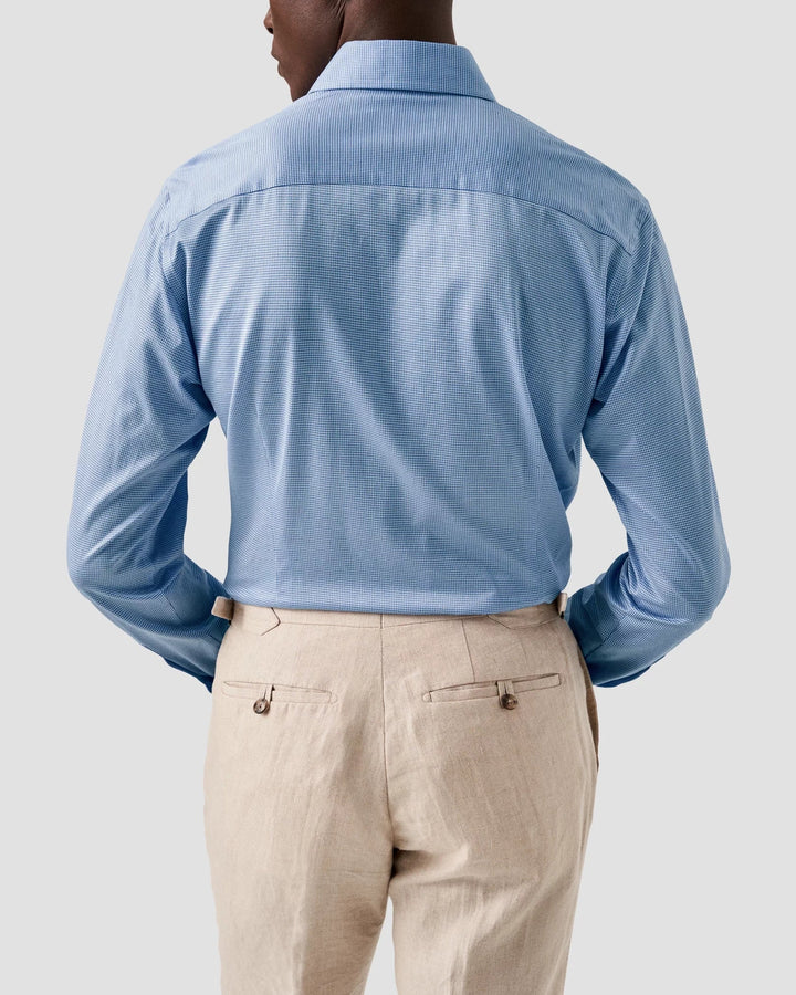 Light Blue Micro Check King Knit Slim Fit Shirt - ETON