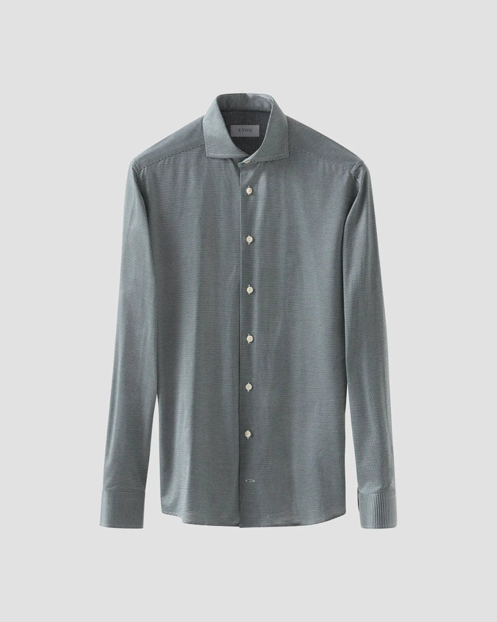 Mid Green Micro Check King Knit Slim Fit Shirt - ETON