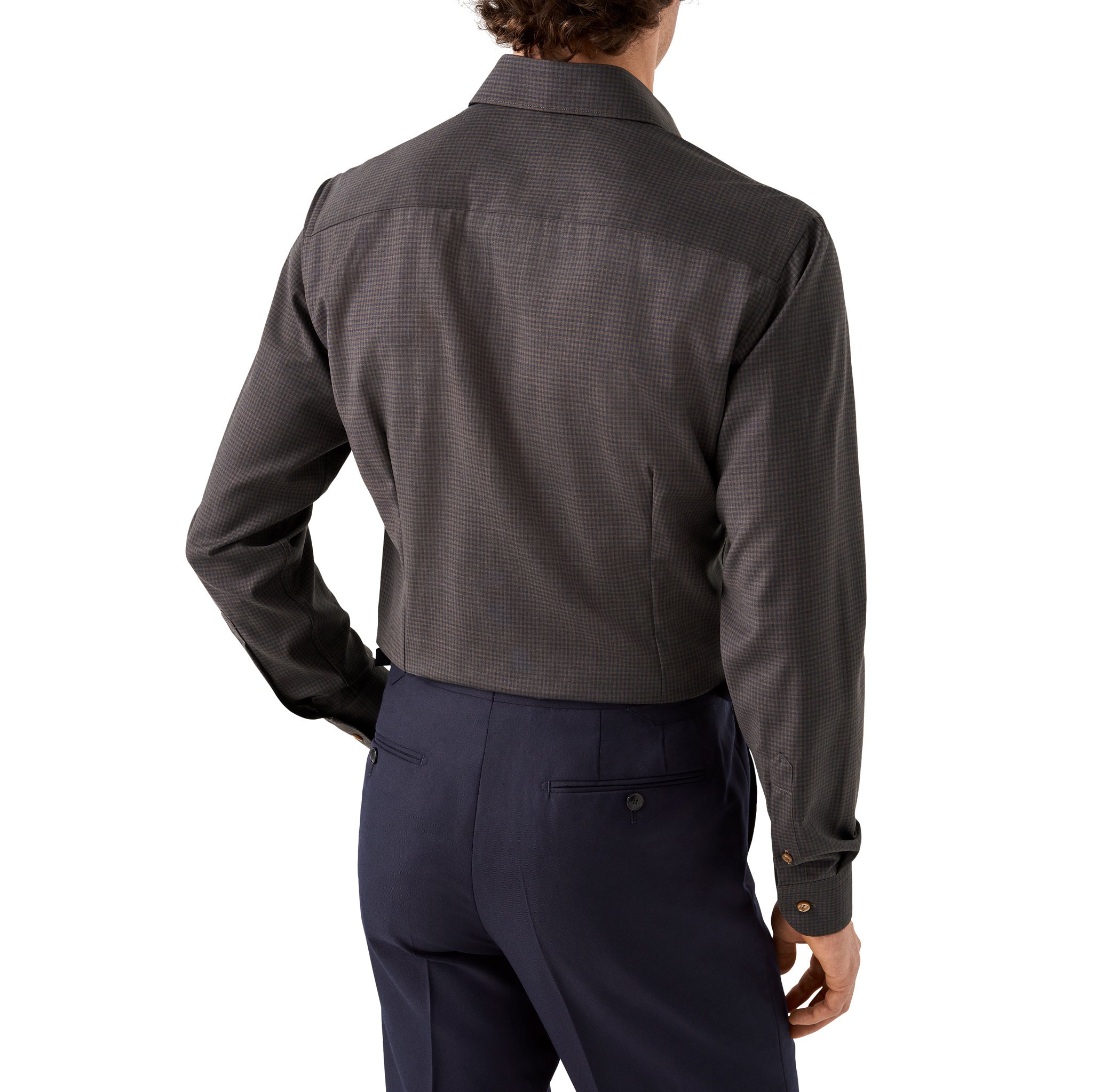 Dark Brown Micro Check Merino Wool Slim Fit Shirt - ETON