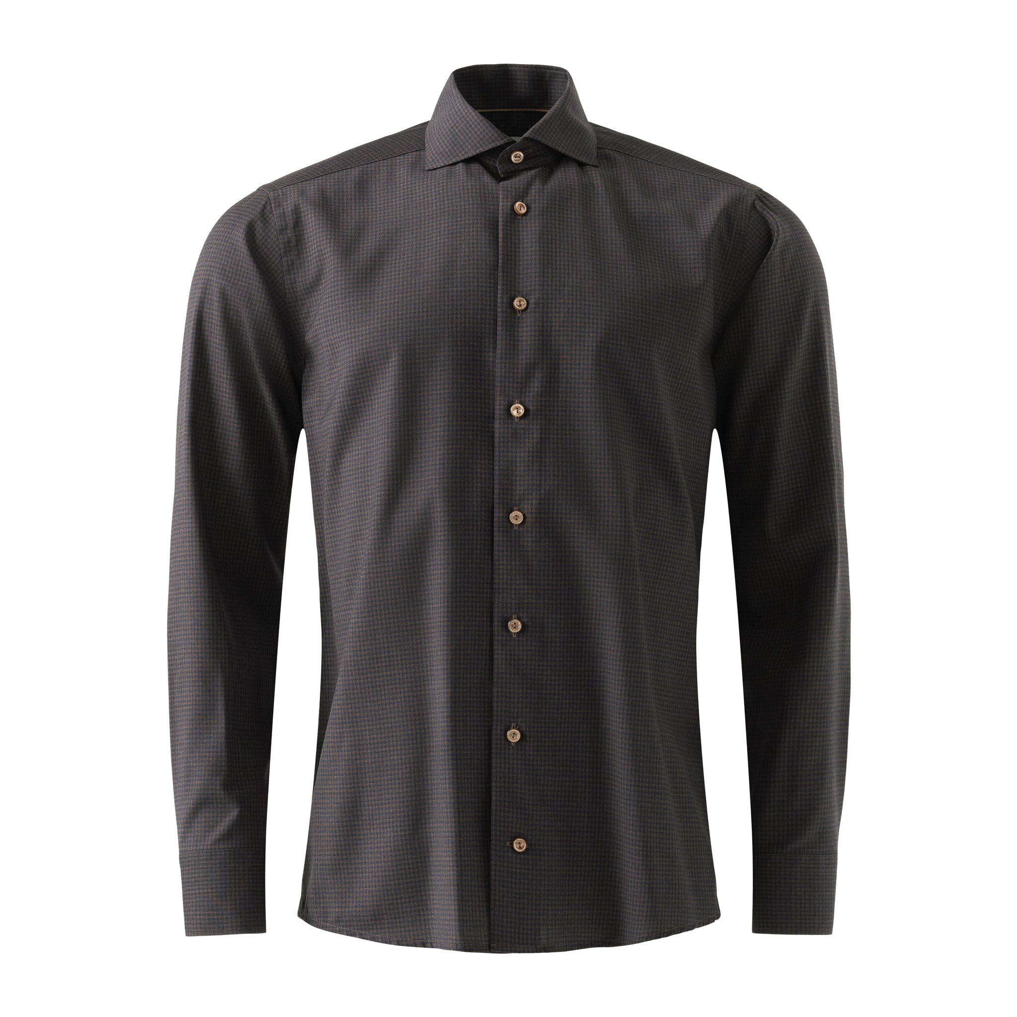 Dark Brown Micro Check Merino Wool Slim Fit Shirt - ETON