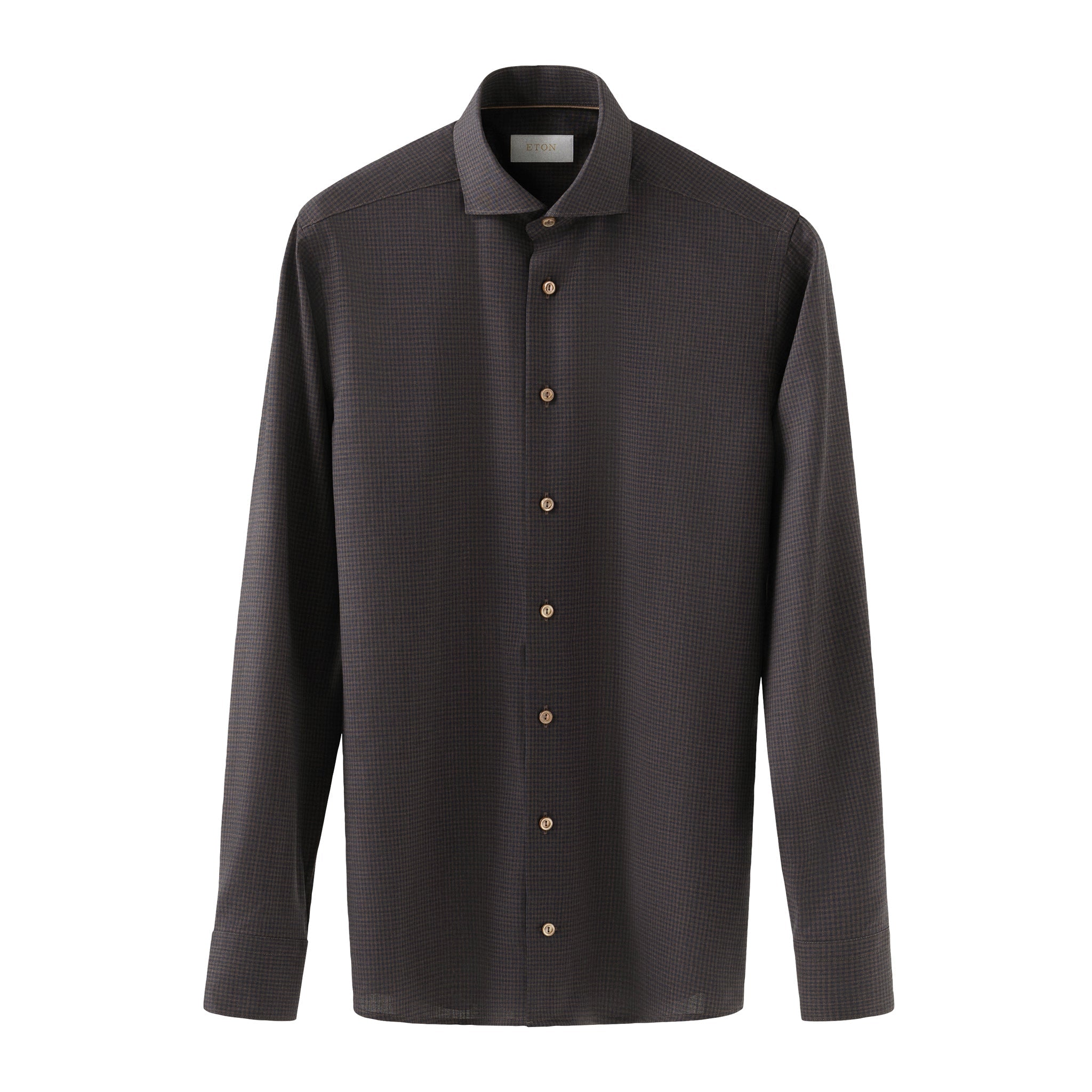 Dark Brown Micro Check Merino Wool Slim Fit Shirt - ETON