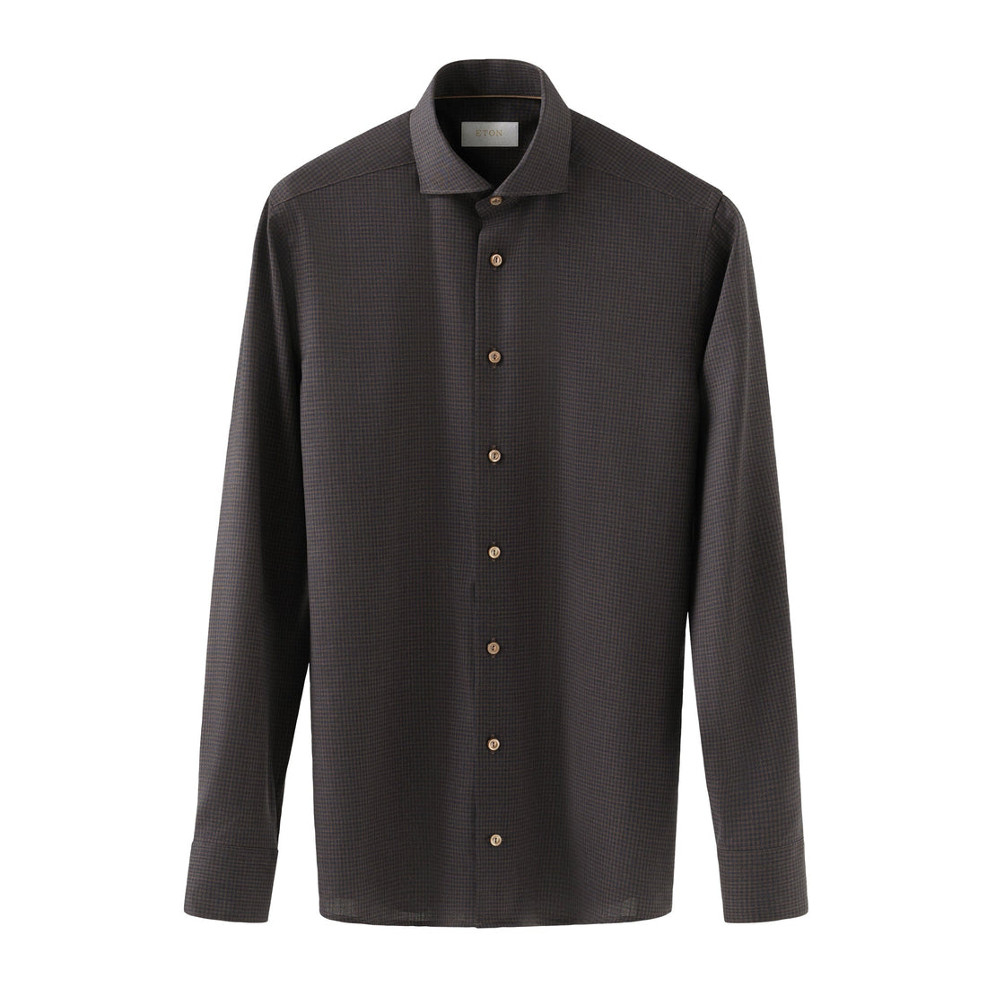 Dark Brown Micro Check Merino Wool Slim Fit Shirt - ETON