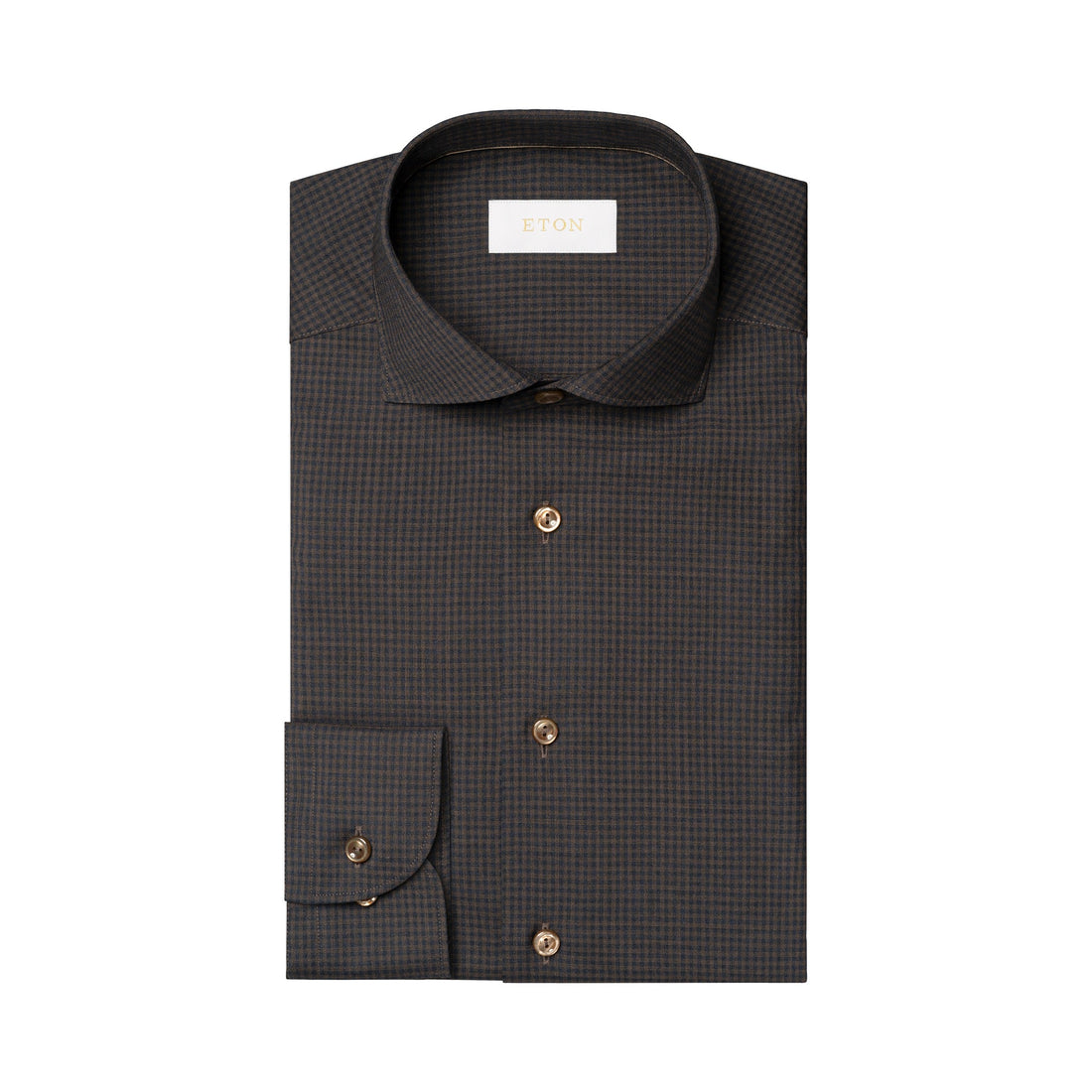 Dark Brown Micro Check Merino Wool Slim Fit Shirt - ETON