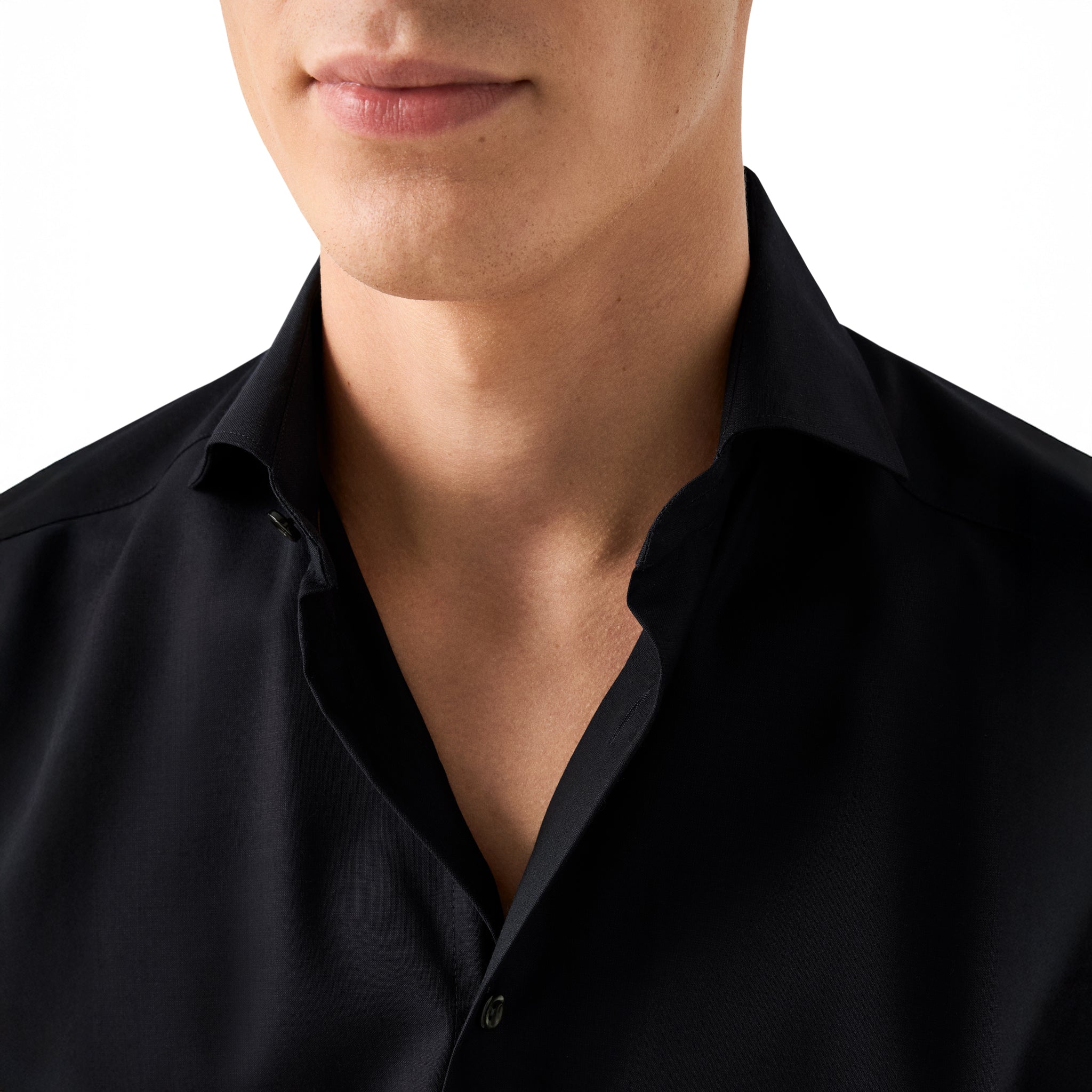 Midnight Blue Solid Merino Cashmere Slim Fit Shirt - ETON