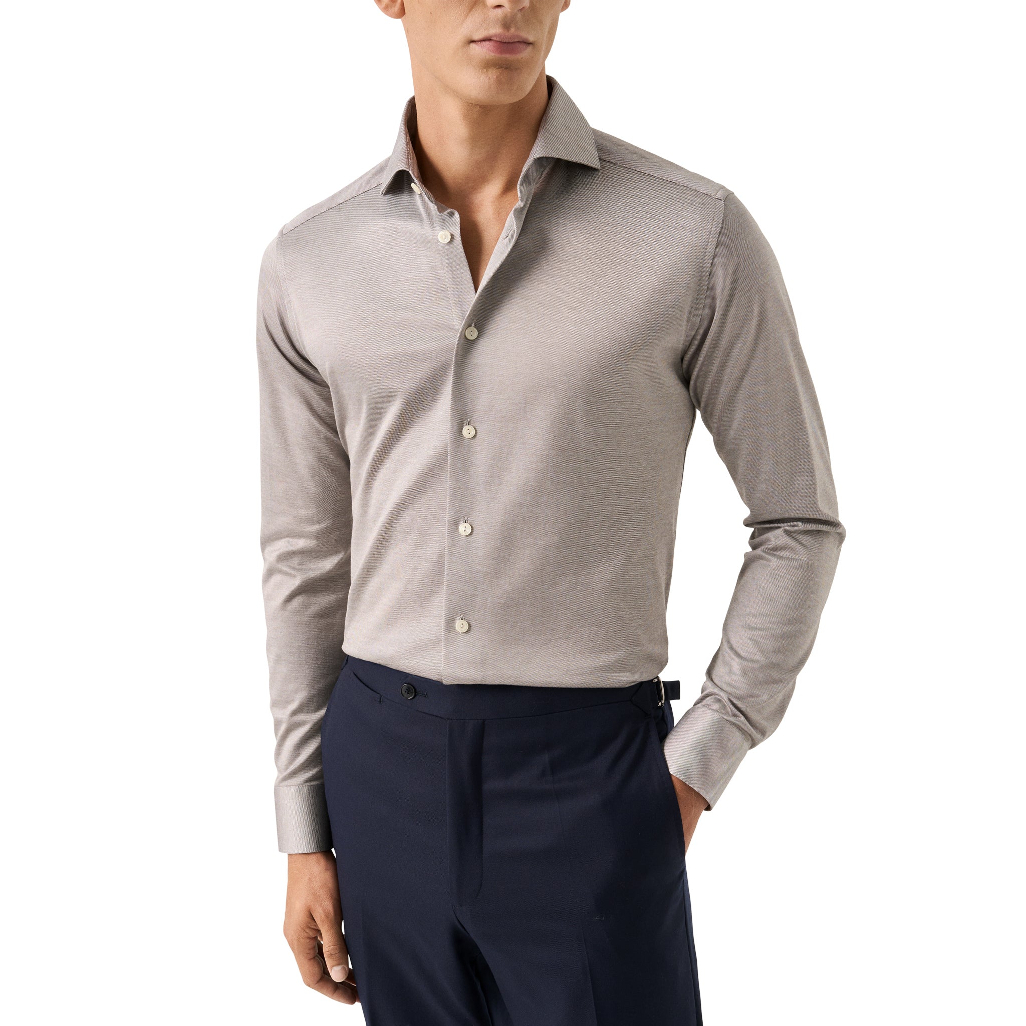 Beige Filo Di Scozia Cotton Knit Slim Fit Casual Shirt - ETON
