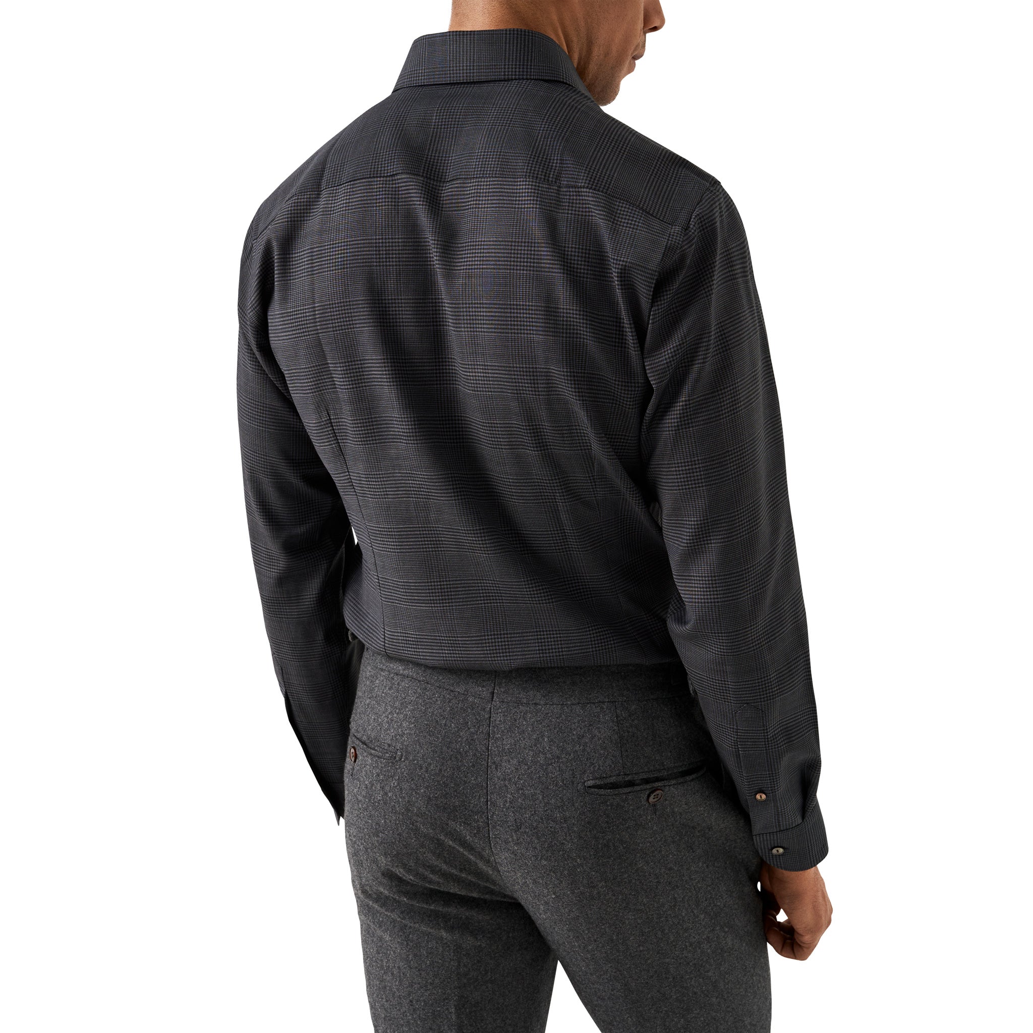 Dark Navy & Gray Check Merino Wool Contemporary Fit Shirt - ETON