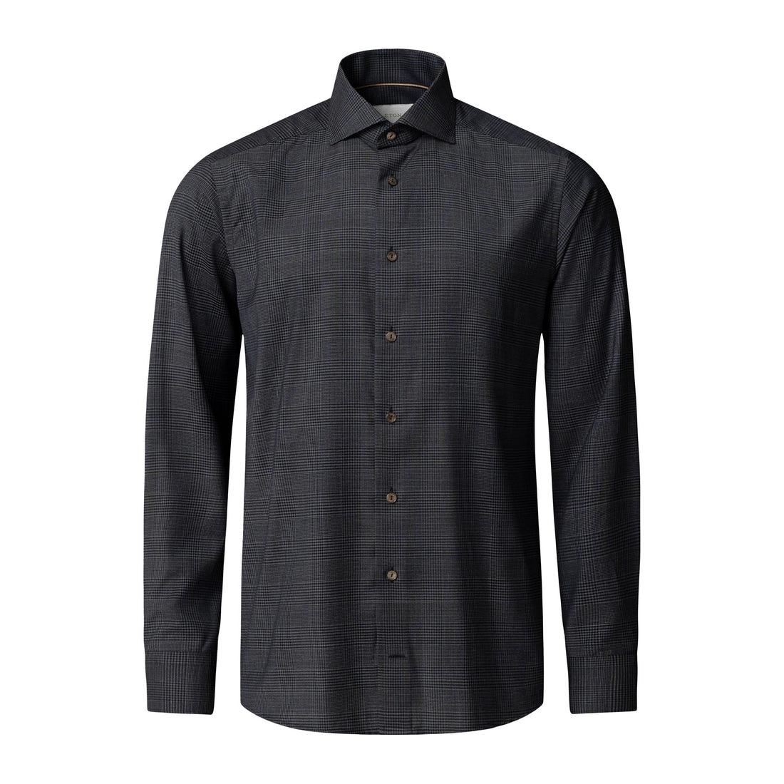 Dark Navy & Gray Check Merino Wool Contemporary Fit Shirt - ETON