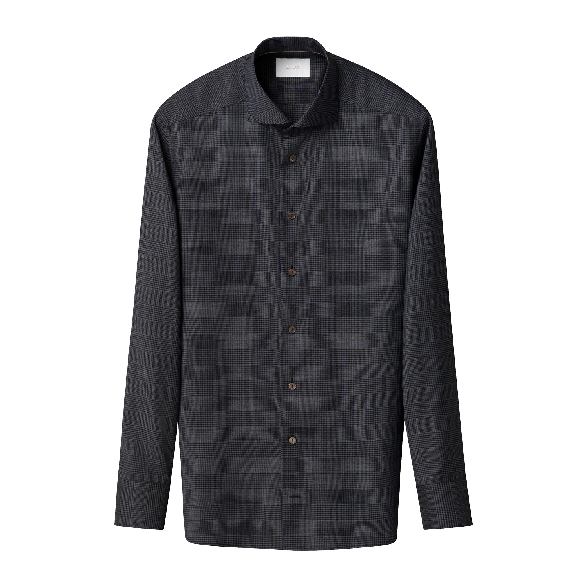 Dark Navy & Gray Check Merino Wool Contemporary Fit Shirt - ETON