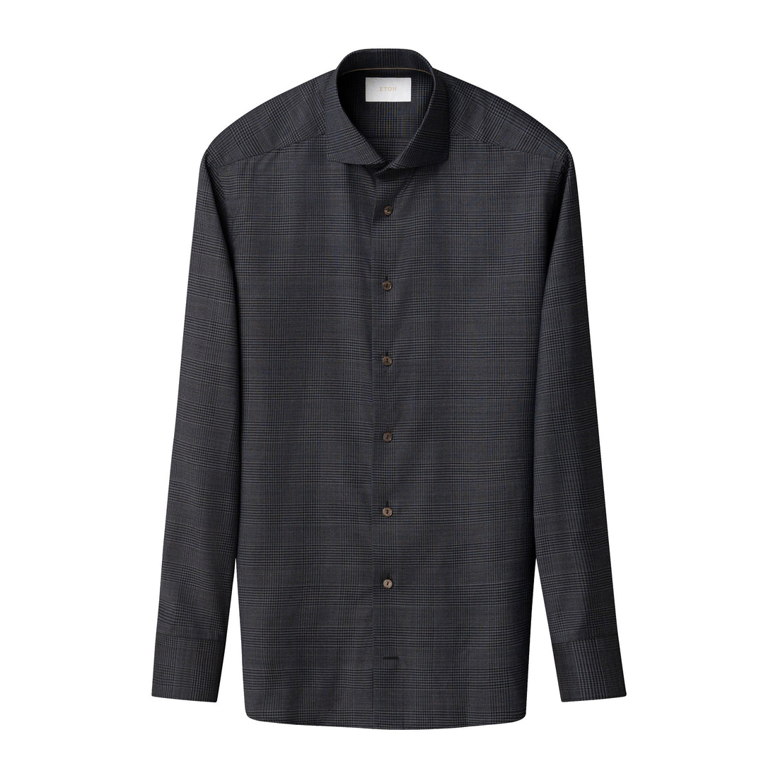 Dark Navy & Gray Check Merino Wool Contemporary Fit Shirt - ETON