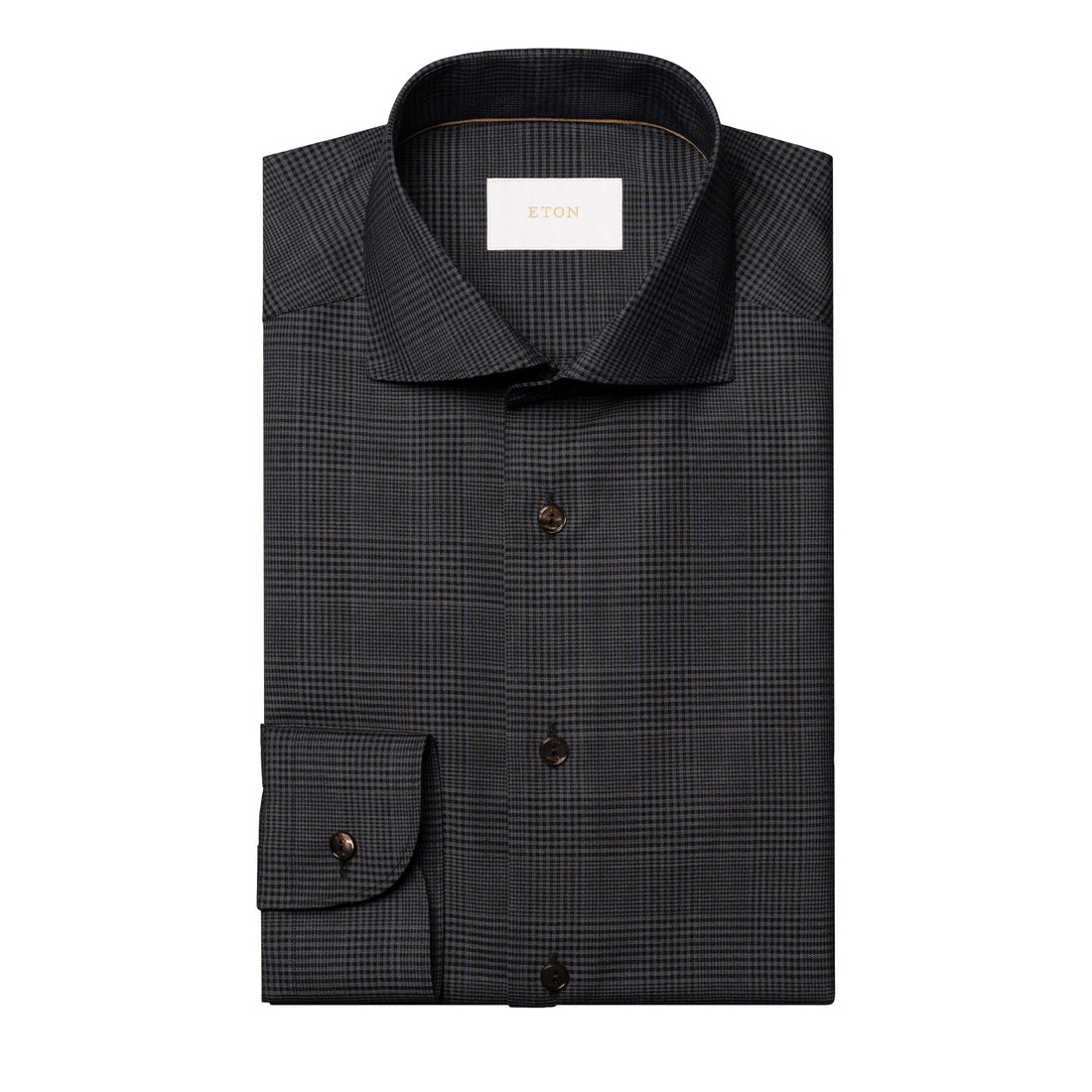 Dark Navy & Gray Check Merino Wool Contemporary Fit Shirt - ETON
