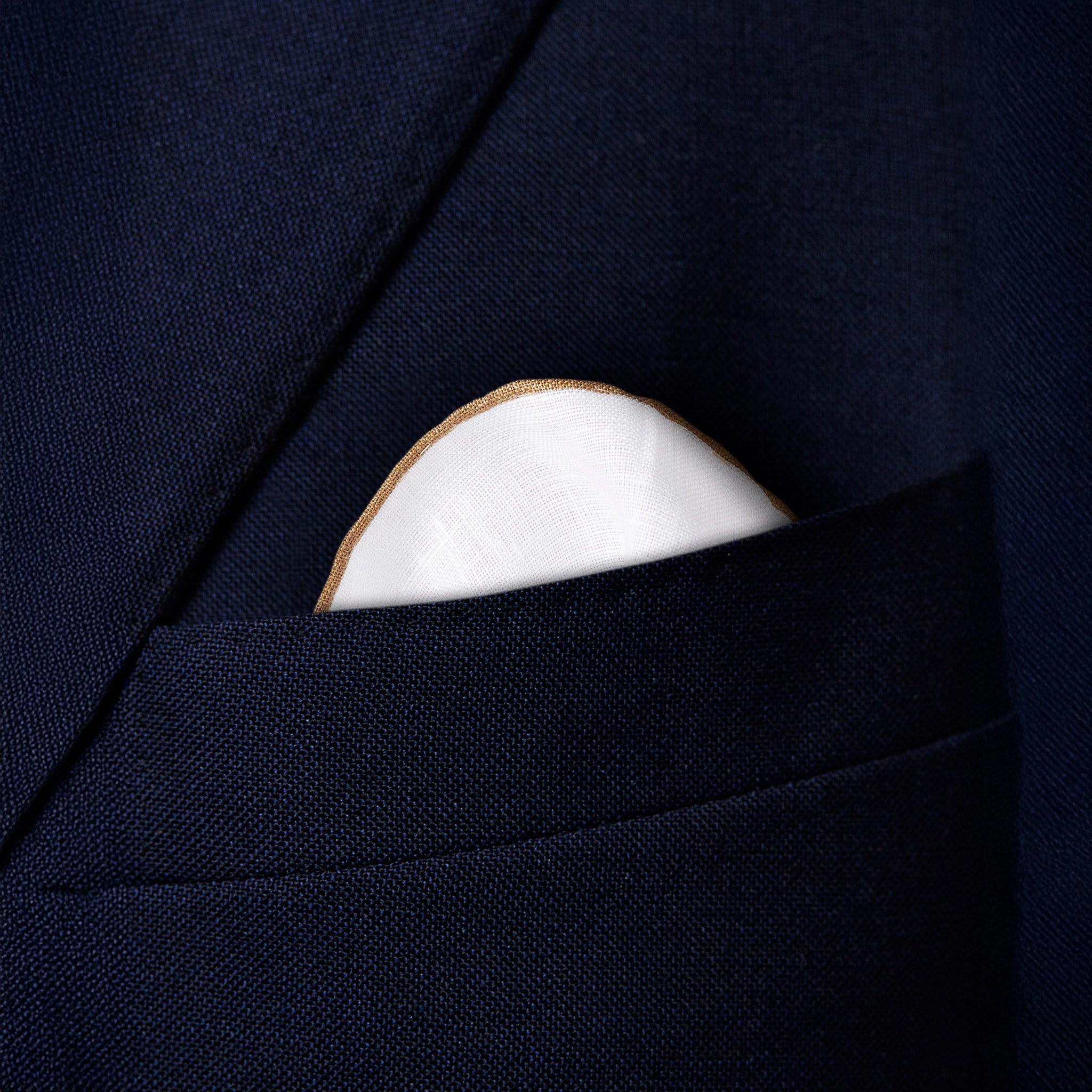 White with Beige Detail Linen Pocket Square - ETON